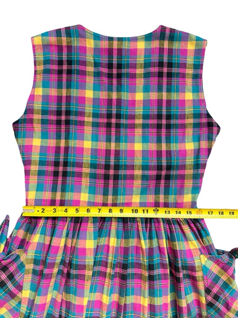 Vintage Multicolor Black Pink Plaid W's M 100% Cotton Button Front Dress Pockets - Picture 10 of 12